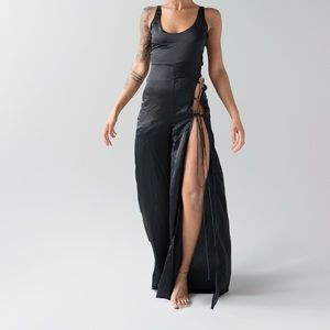 Black Satin Lace Up Wide Leg Jumpsuit